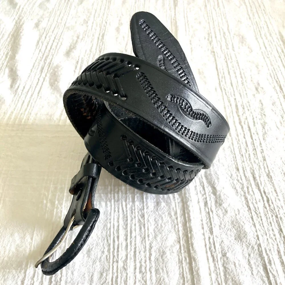 Vintage Black Leather Belt from Mexico, 38 inches